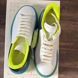 Alexander McQueen White and Bright Green Sneakers